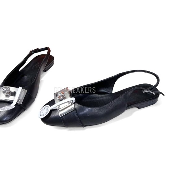 Женские босоножки Hermes Leather Flats Black