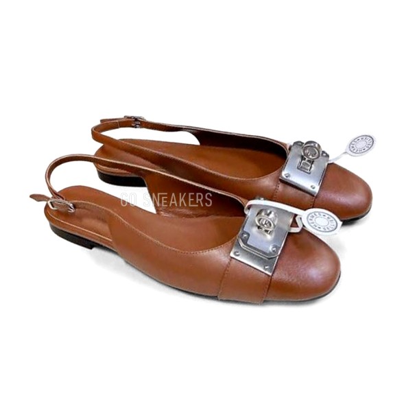 Женские босоножки Hermes Leather Flats Brown