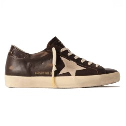 Golden Goose Super-Star Distressed Suede-Trimmed Leather Brown