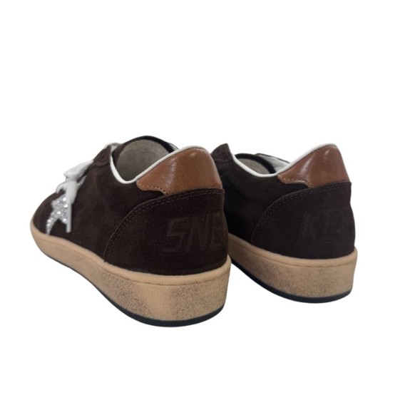 Женские кеды Golden Goose Ball Star Brown Suede with Silver Glitter Star