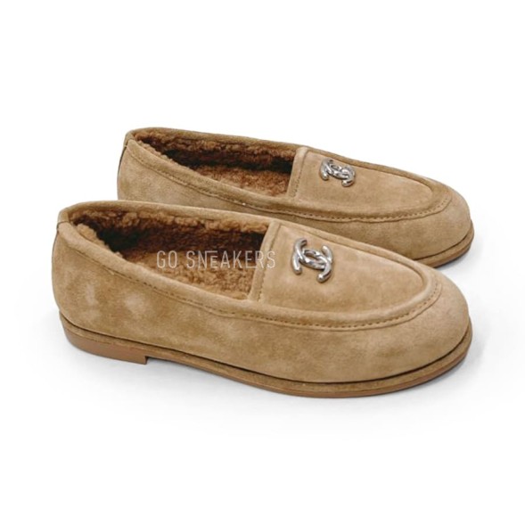 Женские зимние слипоны Chanel Winter Slipon Beige